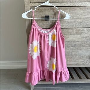 Pink Floral Sleeveless Ruffle Hem Tank Top